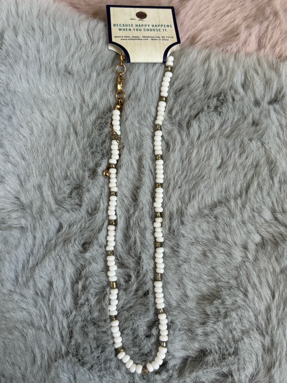 White and gold seed bead necklace
